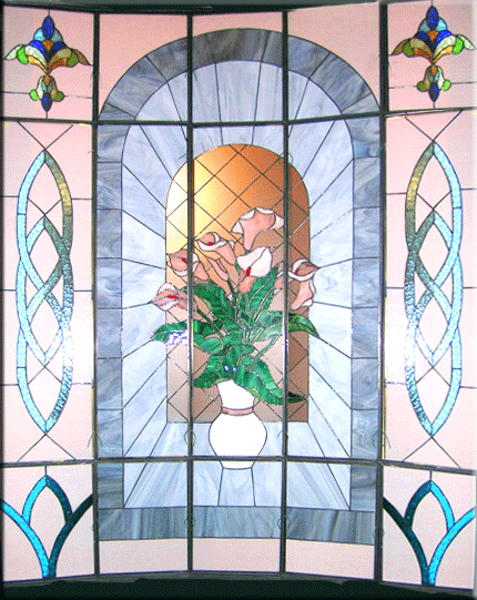 Vetrata Tiffany: Particolare di Finta Finestra con Vaso di Fiori